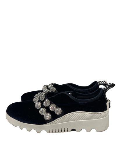 Miu Miu Women's Blue Velvet Crystal Accent Platform Loafers - 39/US 8.5 image 5
