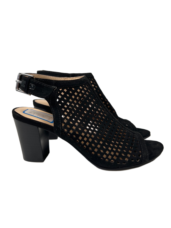 Unisa Women's Black Pryce Geometric Cut-Out Peep Toe Ankle Heel Sandals - 6.5