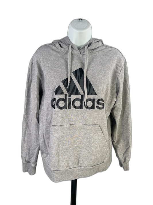 adidas Women's Gray Tiger Print Long Sleeve Pullover Terry Hoodie  Sweatshirt- S