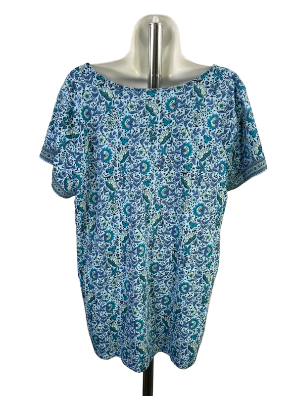 Pure J Jill Women's Blue Floral Side Slit Short Sleeve Tee Shirt - L Petite image 2