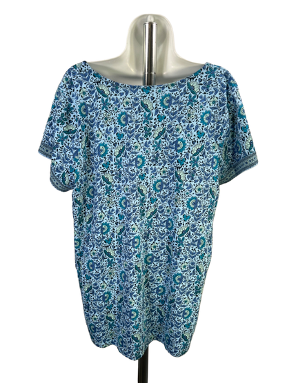Pure J Jill Women's Blue Floral Side Slit Short Sleeve Tee Shirt - L Petite image 2