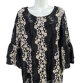 Alfani Women's Black/Gray Floral Lace Lined Short Bell Sleeve Blouse - L