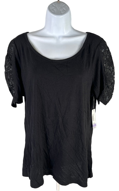 NEW ANA Women’s Black Short Lace Sleeve T-Shirt - XL Petite image 2