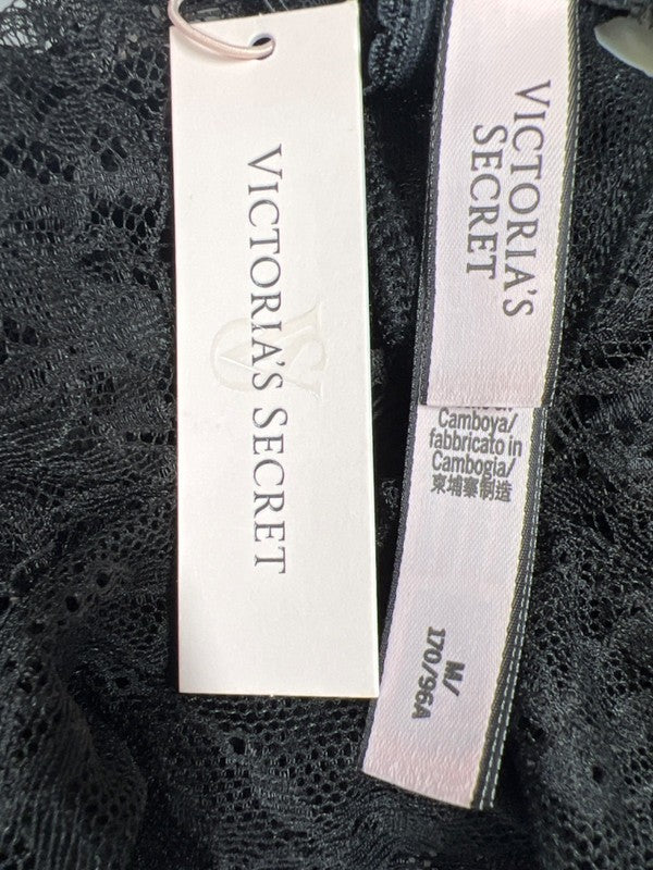 Victoria's Secret Women's Black Sheer Lace Open Back Teddy Lingerie Bodysuit - M image 3
