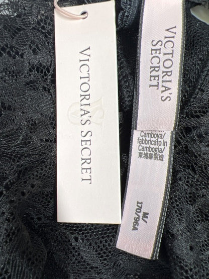 Victoria's Secret Women's Black Sheer Lace Open Back Teddy Lingerie Bodysuit - M image 3