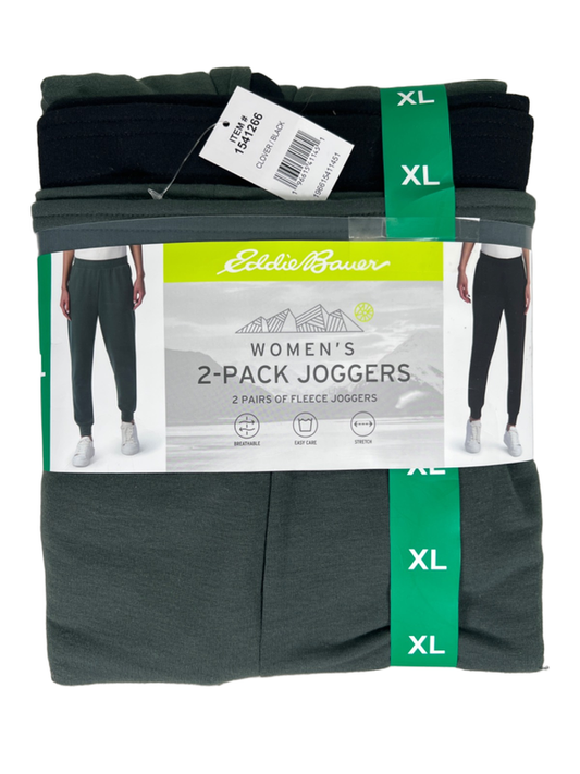 Eddie Bauer Women's Green/Black Two Pack Of Fleece Pull On Tapered Joggers - XL