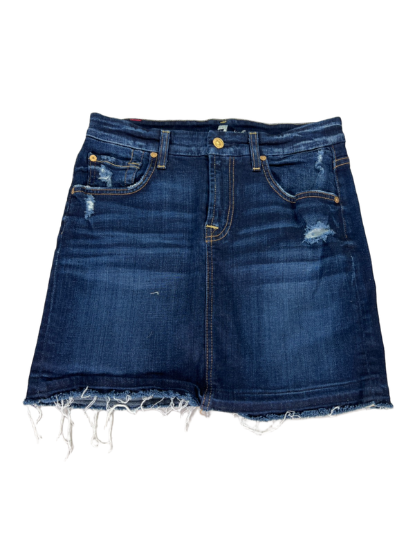7 For All Mankind Women's Dark Wash Distressed Short Denim Jean Skirt - 26