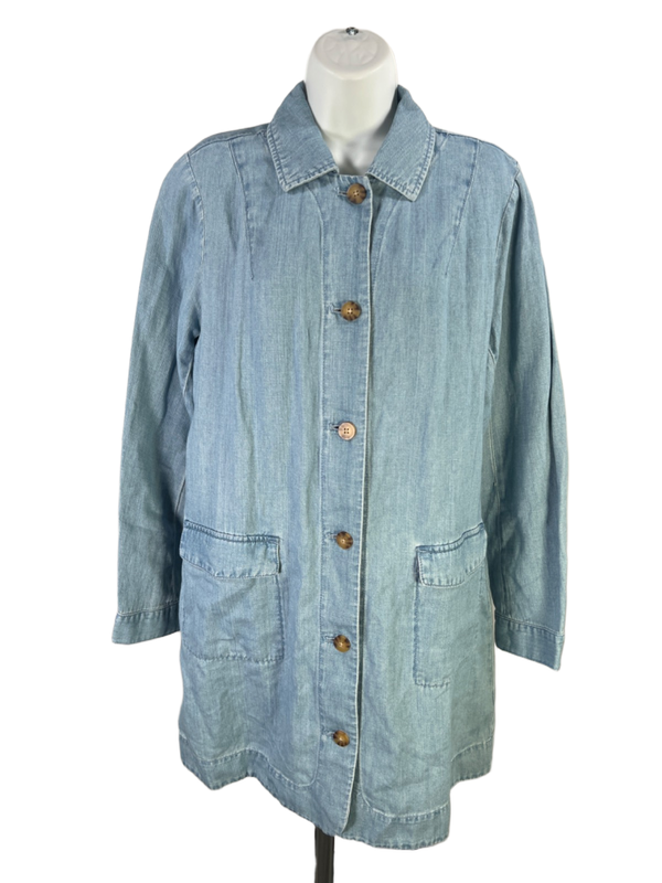 J Jill Denim Women's Blue Linen Blend Long Sleeve Button Up Mini Dress - M