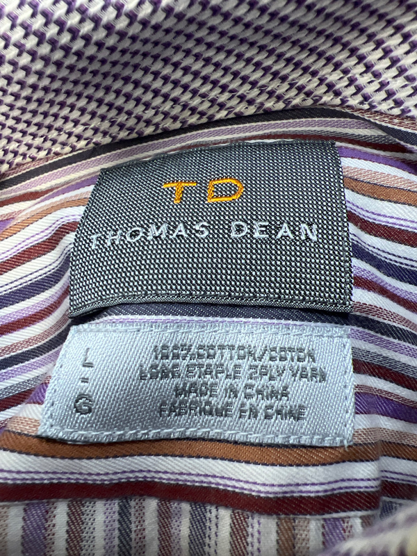 Thomas Dean Men's Purple Striped Long Sleeve Button Up Shirt - L image 3