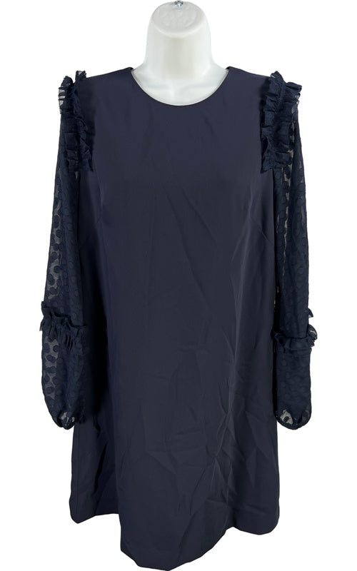 Ann Taylor Women’s Navy Blue Long Sheer Sleeve Short Shift Dress - 4 image 2