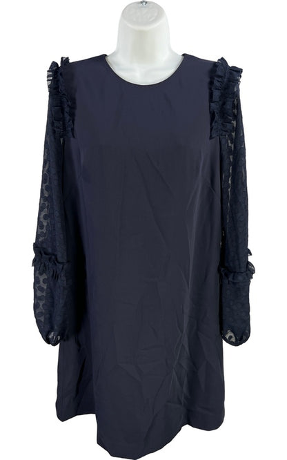 Ann Taylor Women’s Navy Blue Long Sheer Sleeve Short Shift Dress - 4 image 2