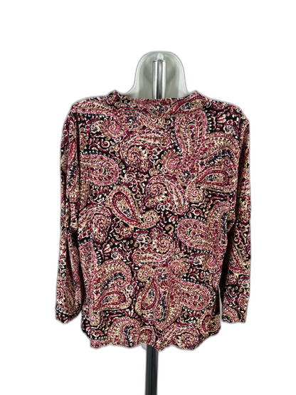J.Jill Wearever Collection Women's Black/Purple Paisley V-Neck Shirt - L image 2
