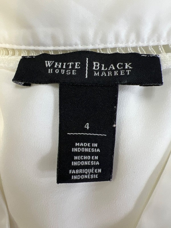 White House Black Market Women's White Pleated V Neck Sleeveless Blouse - 4 image 3