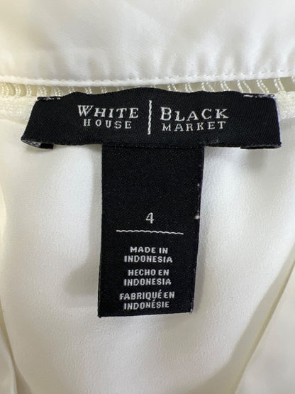 White House Black Market Women's White Pleated V Neck Sleeveless Blouse - 4 image 3