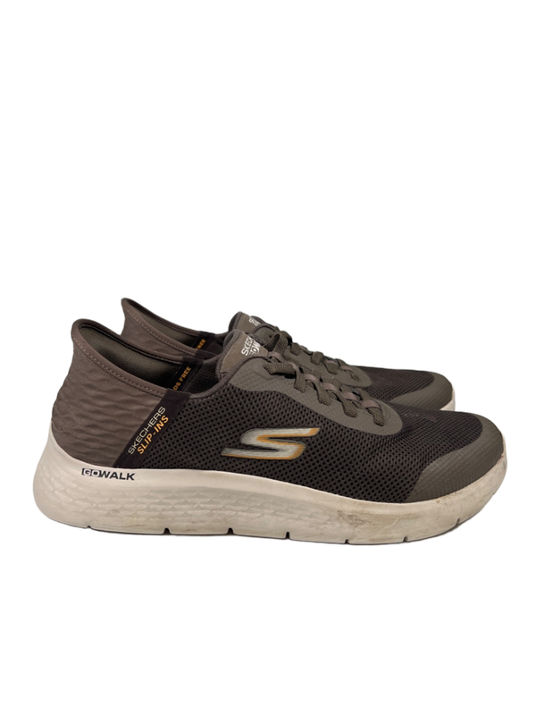 Skechers Men's Gray/Taupe Slip-In Go Walk Hands Free Sneakers - 11 Extra Wide