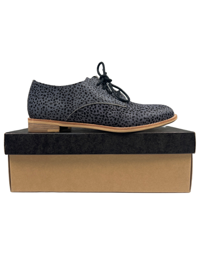 All Black Women's Gray Spotted Sleek Fur Ox Lace Up Oxford Shoes - 37.5/US 7