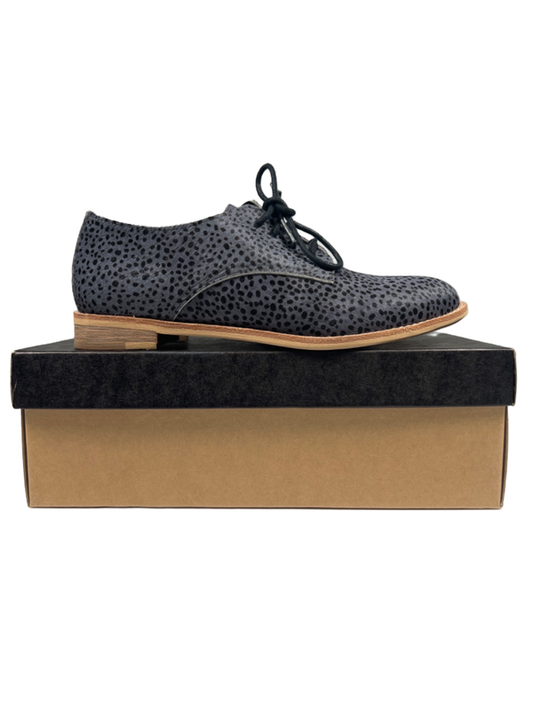 All Black Women's Gray Spotted Sleek Fur Ox Lace Up Oxford Shoes - 37.5/US 7