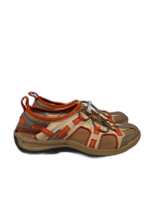 Lands End Women's Tan/Orange Trekker Hiking Water Trail Shoes - 9