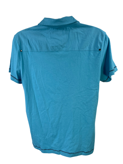 Guess Men's Blue Short Sleeve Pocket Front V-Neck Collared T-Shirt - L image 2