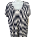 Caslon Women's White/Blue Brooke Striped Pocket Front Short Sleeve T-Shirt - XL