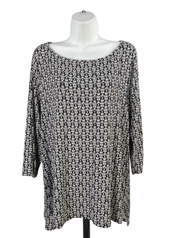 J Jill Women's Blue/Gray Patterned Wearever 3/4 Sleeve Tee Shirt - L