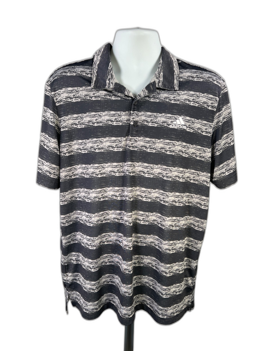 adidas Men's Gray Striped Short Sleeve Athletic Golf Polo - XL