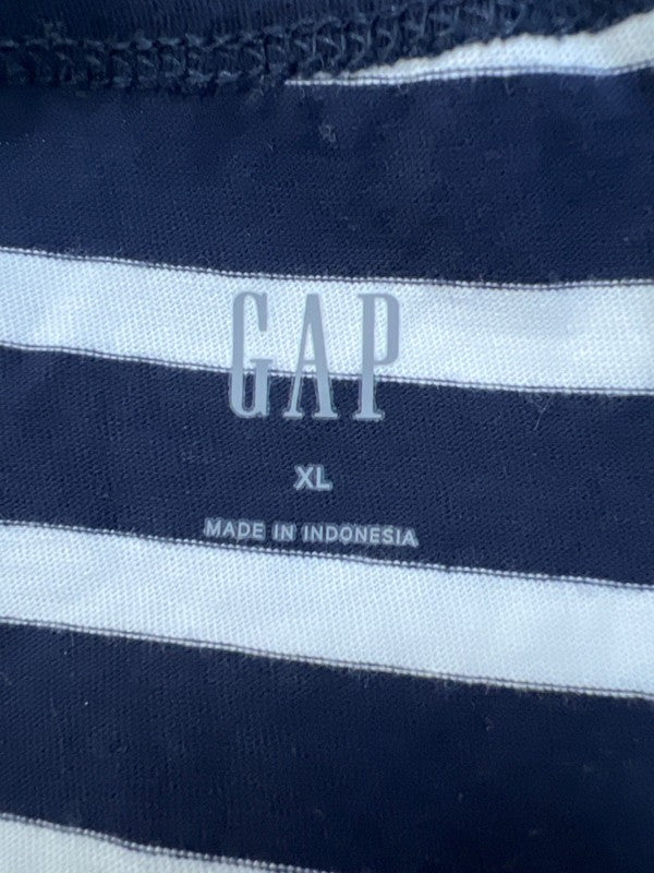 GAP Women's Blue/White Striped V Neck Short Sleeve Shirt - XL image 3