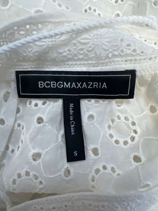BCBGMaxazria Women's White Eyelet Sheer Long Sleeve Blouse - S image 3