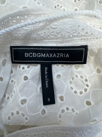 BCBGMaxazria Women's White Eyelet Sheer Long Sleeve Blouse - S image 3