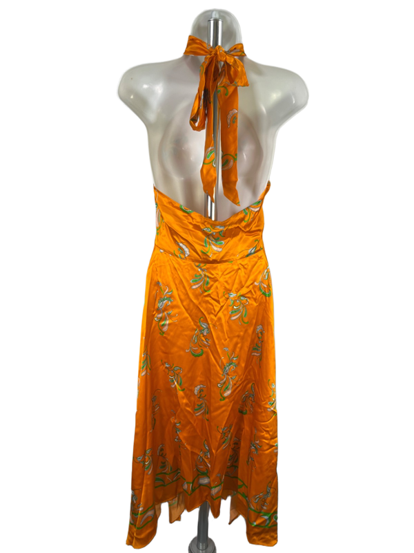 LilySilk Women's Orange Mulberry Silk Paisley Hankerchief Halter Dress - 8 image 2