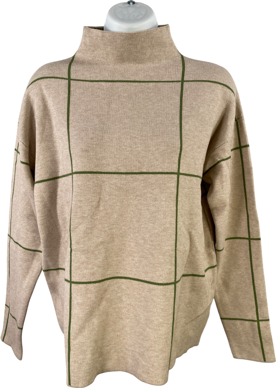 Tahari Women’s Beige/Green Long Sleeve Mock Neck Sweater - S