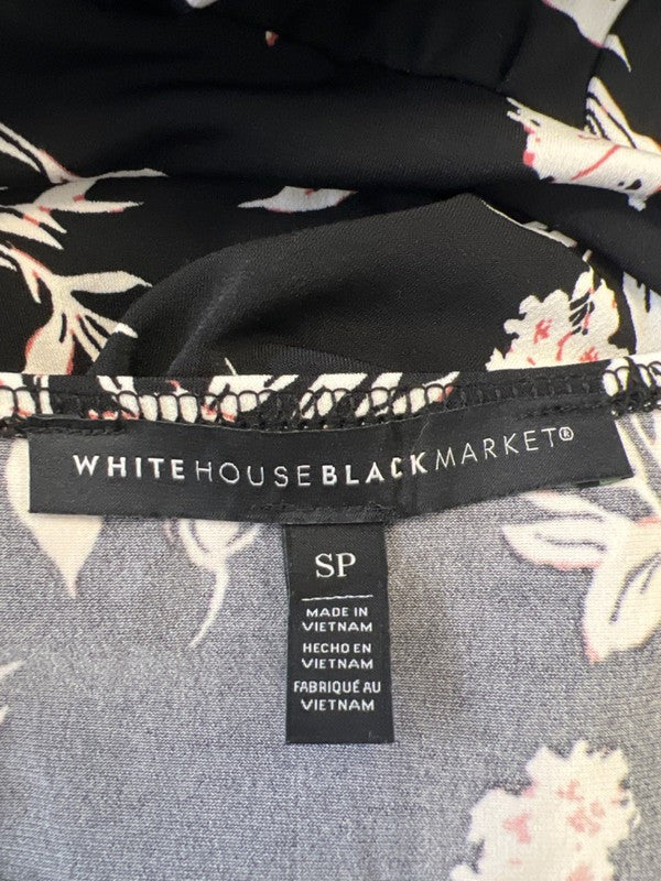 White House Black Market Women's Black Floral Wrap Front Short Romper - S Petite image 3