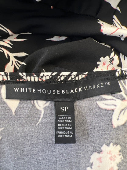White House Black Market Women's Black Floral Wrap Front Short Romper - S Petite image 3