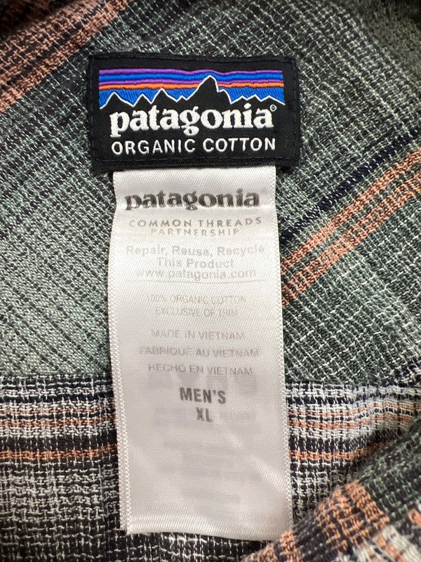 Patagonia Men's Green/Orange Plaid Organic Cotton Button Up Shirt - XL image 3