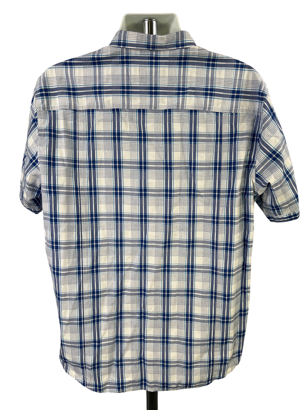 Johnston and Murphy Men's Blue/White Plaid Short Sleeve Button Up Shirt - XL image 2