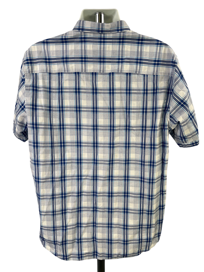 Johnston and Murphy Men's Blue/White Plaid Short Sleeve Button Up Shirt - XL image 2