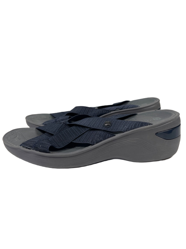 Bzees Women's Gray/Blue DIsco Strappy Slide Wedge Sandals - 8.5 image 5