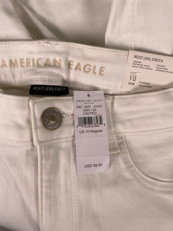 American Eagle Women's White Ripped Distressed Stretch Low Rise Jeans - 10 image 3