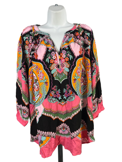 Rachel Zoe Women's Multicolor Floral V Neck 3/4 Sleeve Blouse - 1X Plus
