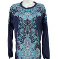 Athleta Women's Blue Paisley Rashguard Long Sleeve Athletic Swim Shirt - S