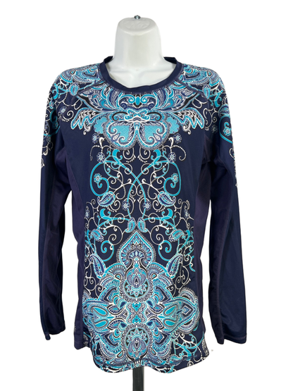 Athleta Women's Blue Paisley Rashguard Long Sleeve Athletic Swim Shirt - S