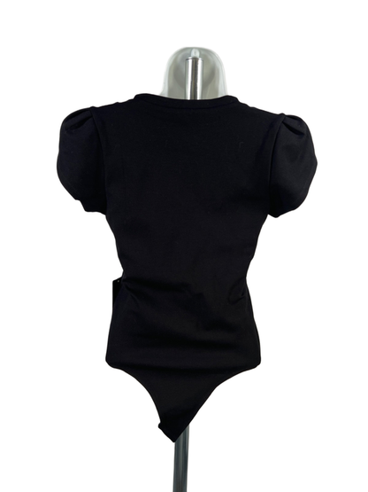 Shinestar Women's Black Short Sleeve V-Neck Tulip Sleeve Bodysuit - S image 2