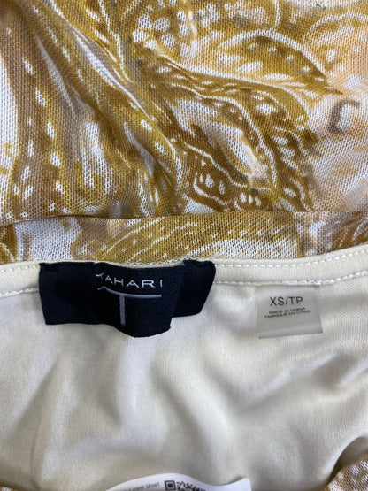 Tahari Women’s Beige Paisley Mesh Lined Short Sleeve Blouse - XS image 3
