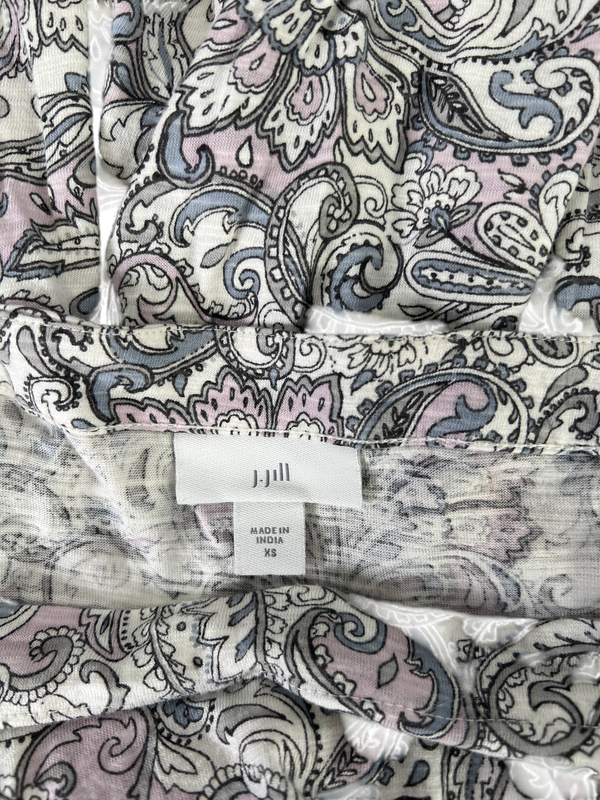 J.Jill Women’s Gray/White Paisley 3/4 Sleeve Smocked Square Neck Shirt - XS image 3