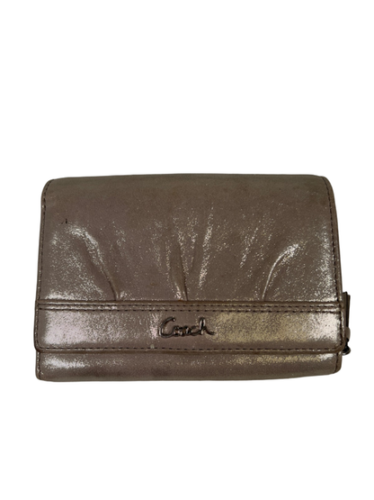 Coach Women's Beige Metallic Leather Pleated Tri-Fold Clutch Wallet