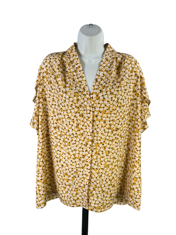 Calvin Klein Women's Yellow Floral Short Flutter Sleeve Blouse - 2X Plus