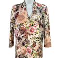 Chico's Women's White/Multicolor Floral 3/4 Sleeve V-Neck Shirt - 0/US S