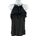 Banana Republic Women's Black Ruffle Front Tie Neck Sleeveless Blouse - S