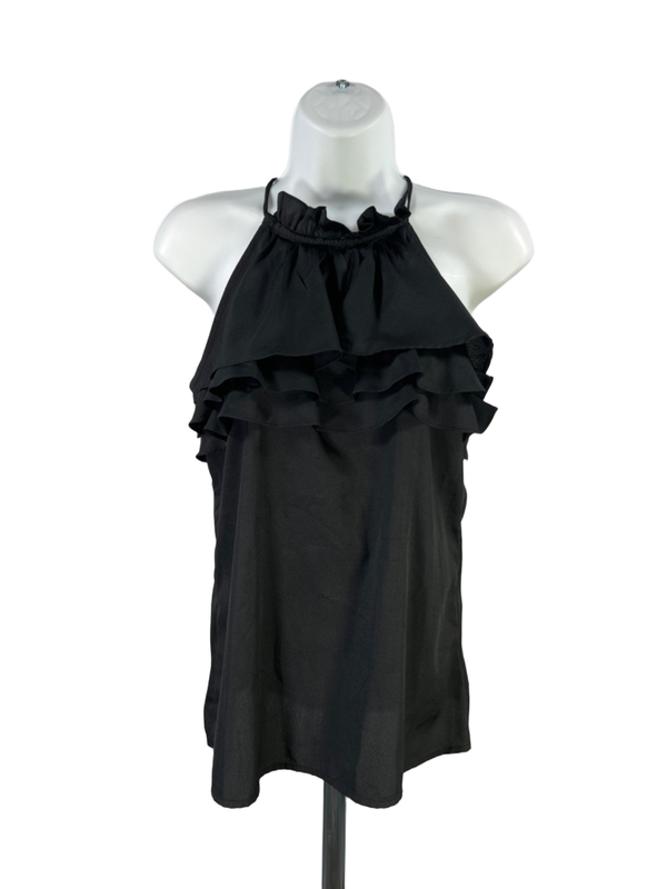 Banana Republic Women's Black Ruffle Front Tie Neck Sleeveless Blouse - S
