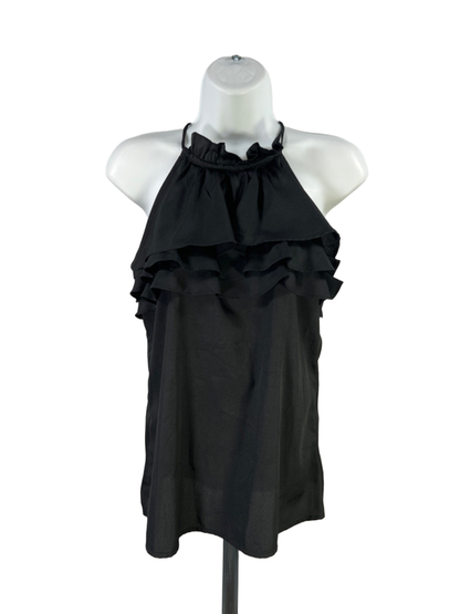 Banana Republic Women's Black Ruffle Front Tie Neck Sleeveless Blouse - S